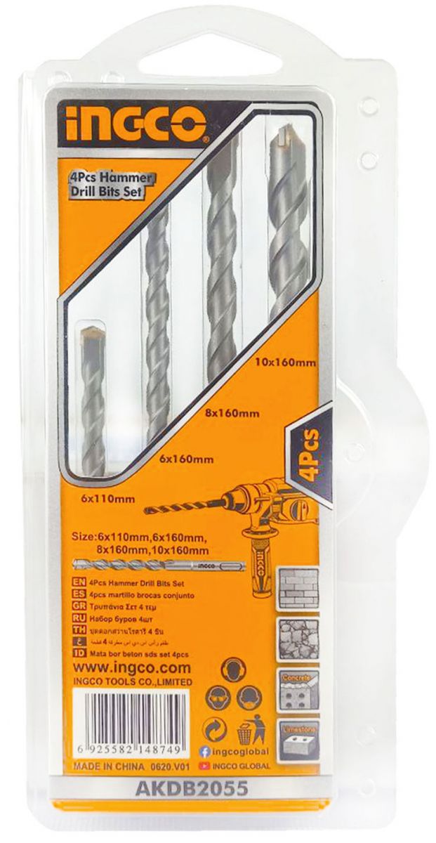 6-10MM BỘ MŨI KHOAN BÊ TÔNG ĐUÔI GÀI 4 CHI TIẾT INGCO AKDB2055