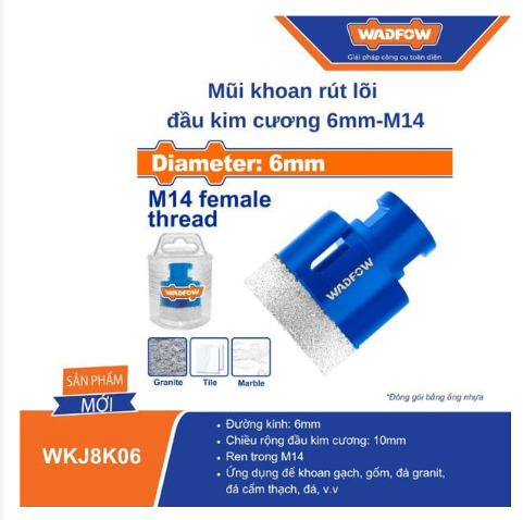 MŨI KHOAN RÚT LÕI ĐẦU KIM CƯƠNG 6MM-M14 WADFOW WKJ8K06