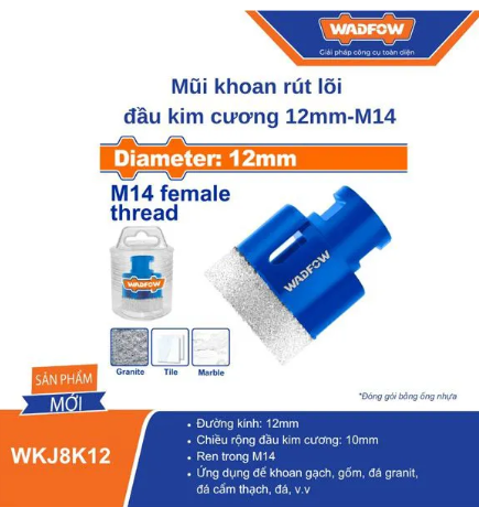 MŨI KHOAN RÚT LÕI ĐẦU KIM CƯƠNG 12MM-M14 WADFOW WKJ8K12