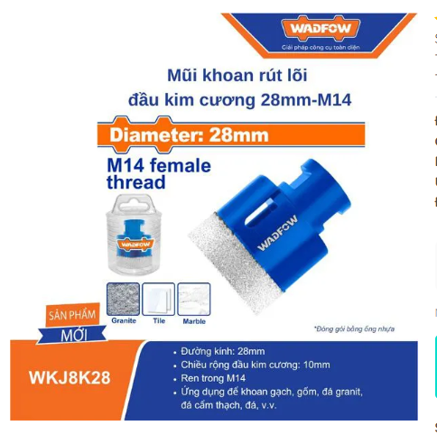 MŨI KHOAN RÚT LÕI ĐẦU KIM CƯƠNG 28MM-M14 WADFOW WKJ8K28