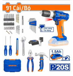 BỘ MÁY KHOAN DÙNG PIN 20V WCDP522 VÀ 91 MÓN DỤNG CỤ WADFOW WDT1B90