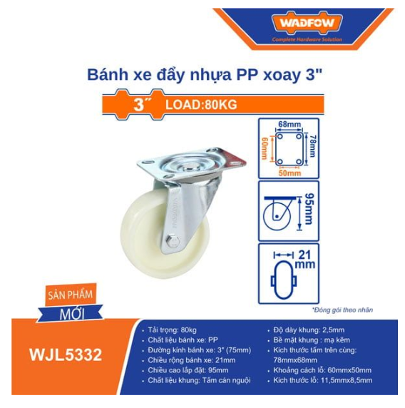 BÁNH XE ĐẨY NHỰA PP XOAY 3